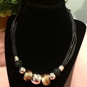 NWT - Necklace w/ Gold, Silver & Black Beads